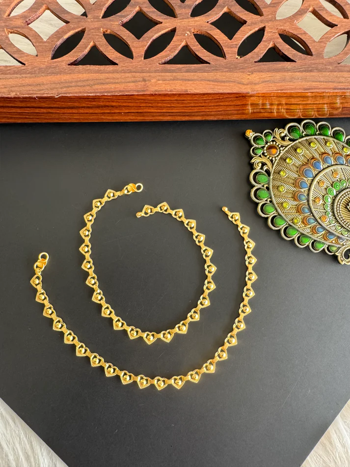 Gold Plated Matte Heart Anklets